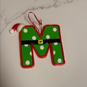 Green Polka Dot M Ornament